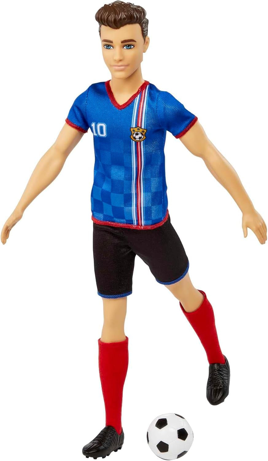 Barbie You Can Be Anything-Serie Ken-Puppe Fußballer Braune Haare Ken-Puppe Blaues T-Shirt Fußball 1X Ken-Fußballer-Puppe Kindergeschenk 3 Jahre alt Spielzeug Hcn15 Naty Shop Puppen