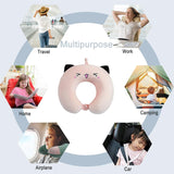 Nackenkissen, Kinder-Nackenkissen für Flugzeug, Auto, Zug, Reisen, Erwachsene, Memory-Schaum-Reisekissen, niedliches Tiermuster, U-förmiges Kissen, abnehmbarer Bezug (Pink2), orthopädische Nackenkissen von Naty Shop