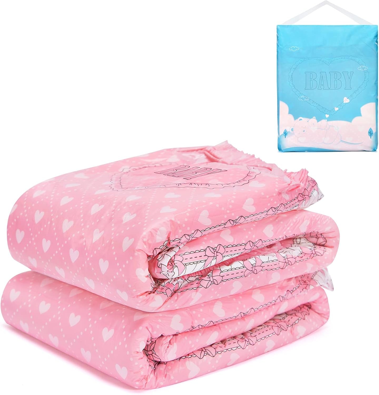 Bedruckte Windeln für Erwachsene, 5500–5800 ml, 2er-Pack – Blushing Baby (M)