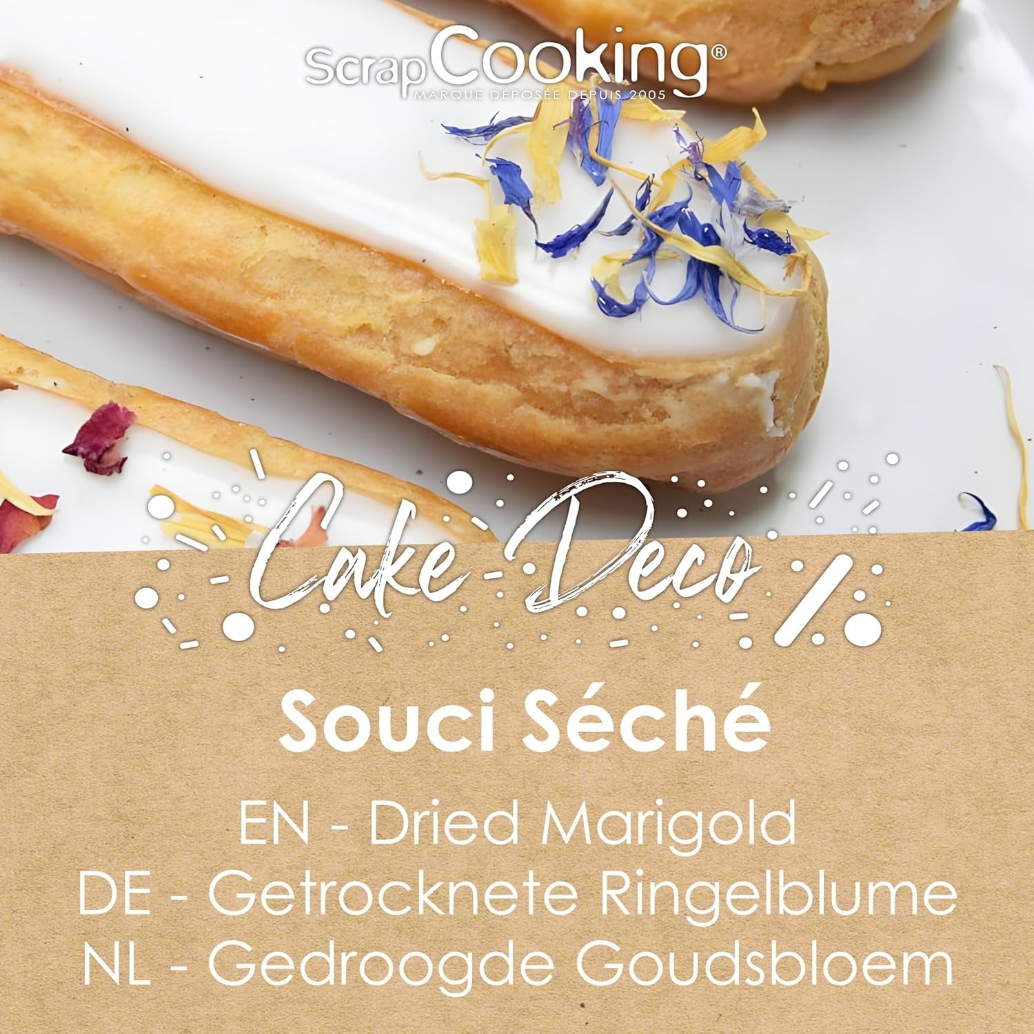 ScrapCooking – Getrocknete Ringelblumen 3,5 g – Essbare Blumen – Lebensmitteldekorationen zum Backen – Für Desserts, Kuchen, Torten, Muffins – Weihnachten, Frühling, Geburtstag – Goldgelb – 7471