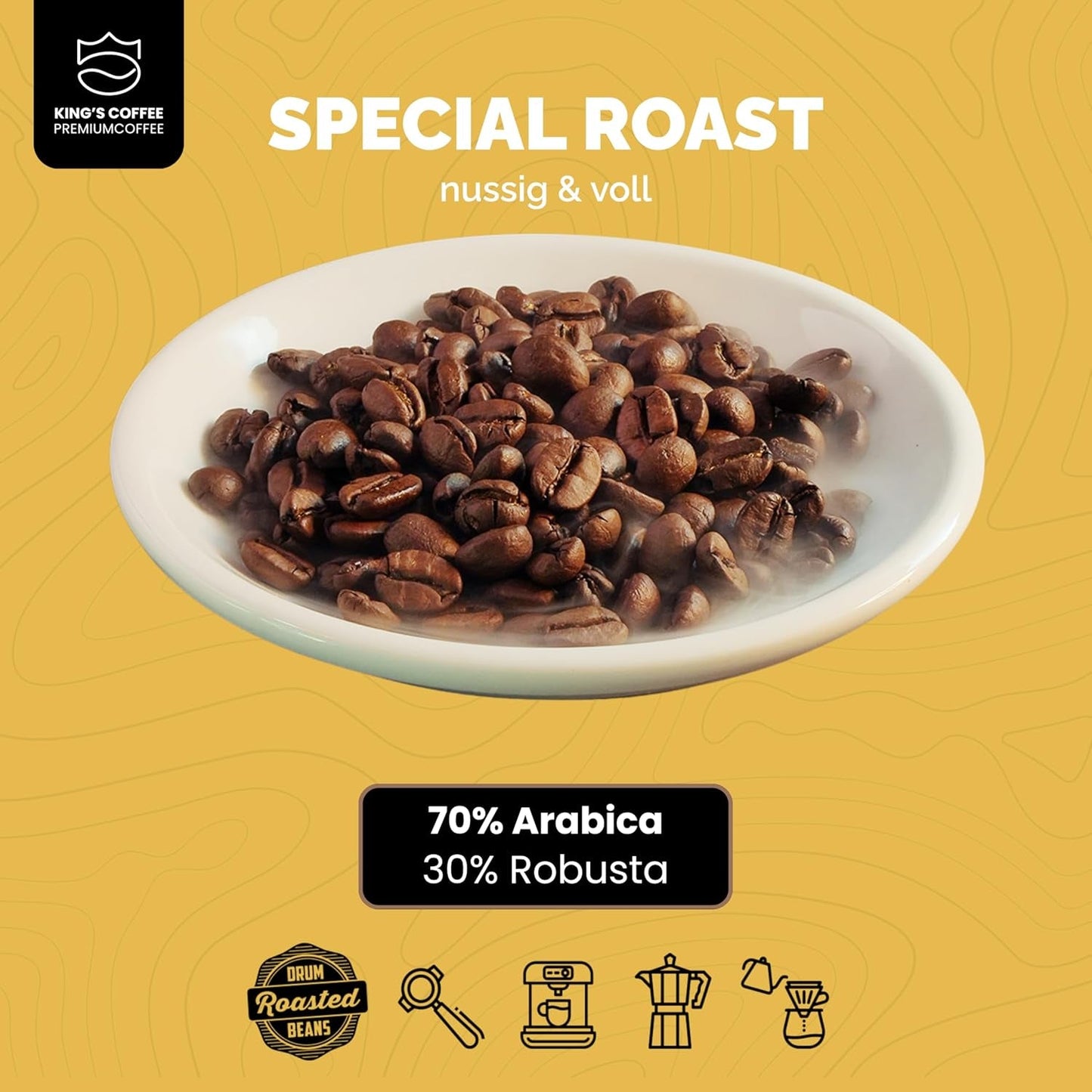 KING'S COFFEE – SPEZIALRÖSTUNG – 1 kg Barista Premium Espressobohnen – Kaffee mit niedrigem Säuregehalt – Röstung in kleinen Mengen in Italien – Die feinste Arabica-Robusta-Mischung für Vollautomaten und Siebträgermaschinen