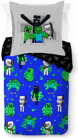 Bettwäsche für Kinder, Disney-Figuren, 100 % Baumwolle Bettwäsche – Kinder Naty Shop Blau – Minecraft 135X200/80X80 (2 Stück)
