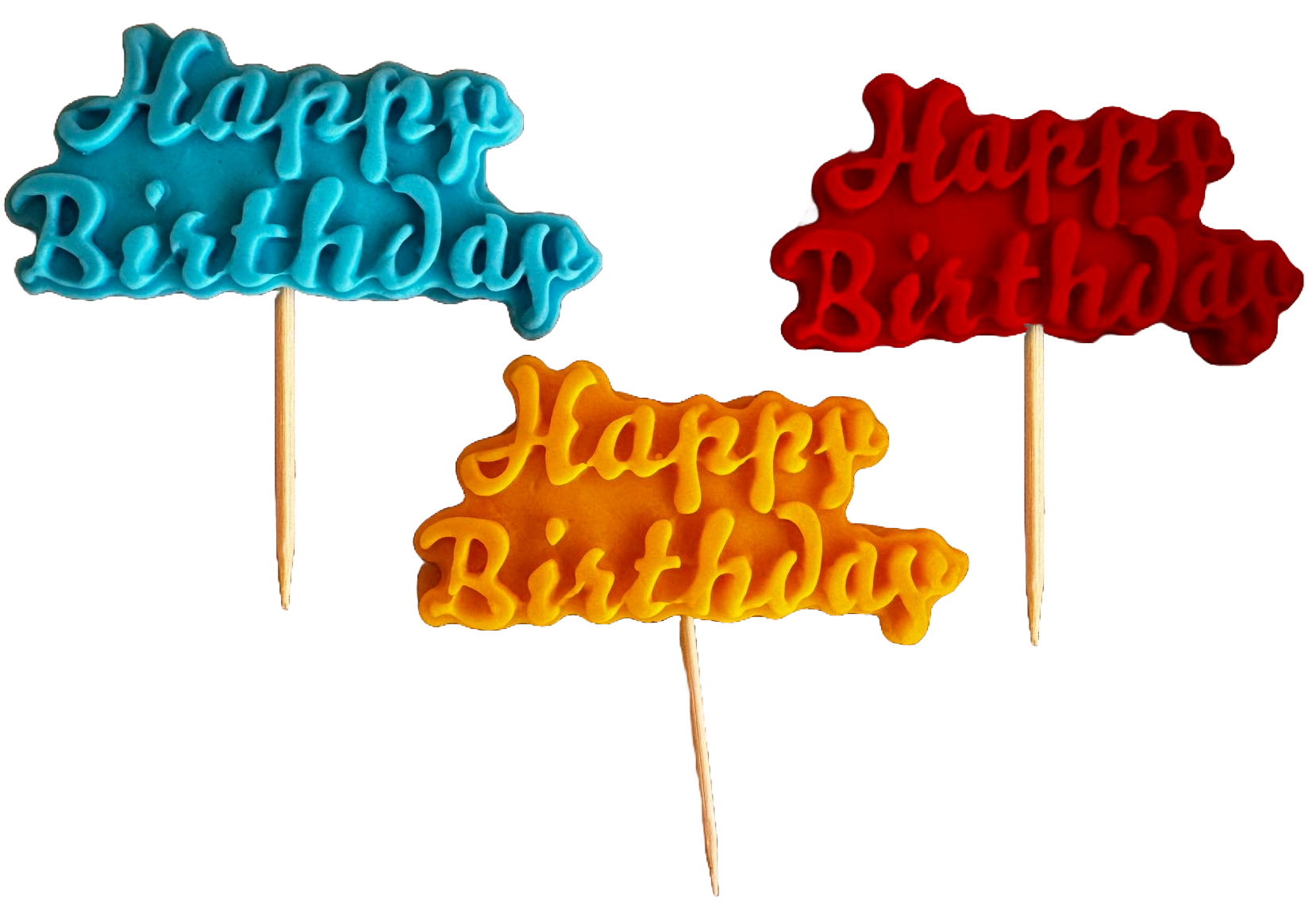 Set mit 3 essbaren Zuckerpastendekorationen, Happy Birthday Zuckerpastendekorationen Naty Shop