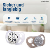 Twistshake Baby-Schnuller – 2er-Pack | Kieferorthopädische Form | Ultraleicht | Weicher Silikonsauger | BPA-frei | Geeignet für Babys ab 6 Monaten | Grauweiß