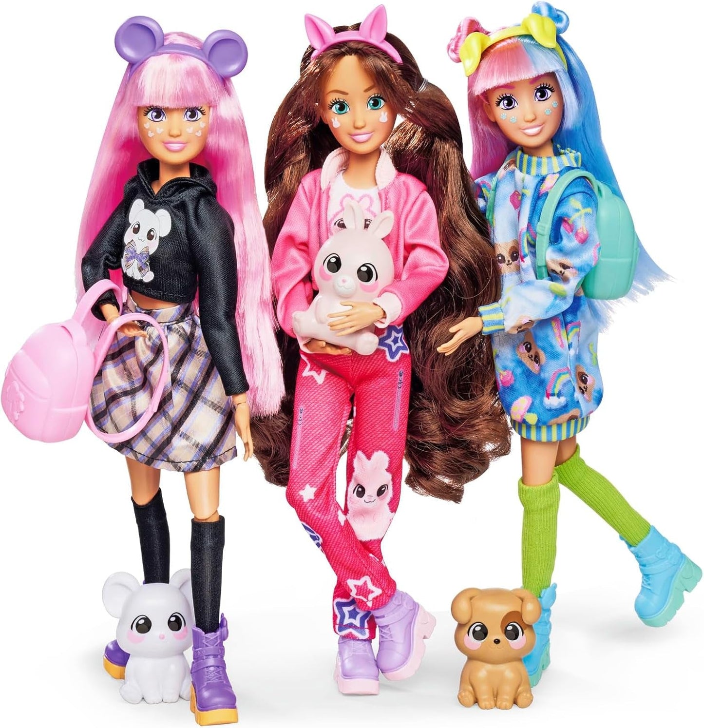 Simba 105953975 – Kawaii Hi Dress-Up Lucy Puppe (26 cm) – bewegliche Friseur-Modepuppe, Langhaar-Hasenpuppe und Zubehör, Spielzeug für Kinder ab 4 Jahren