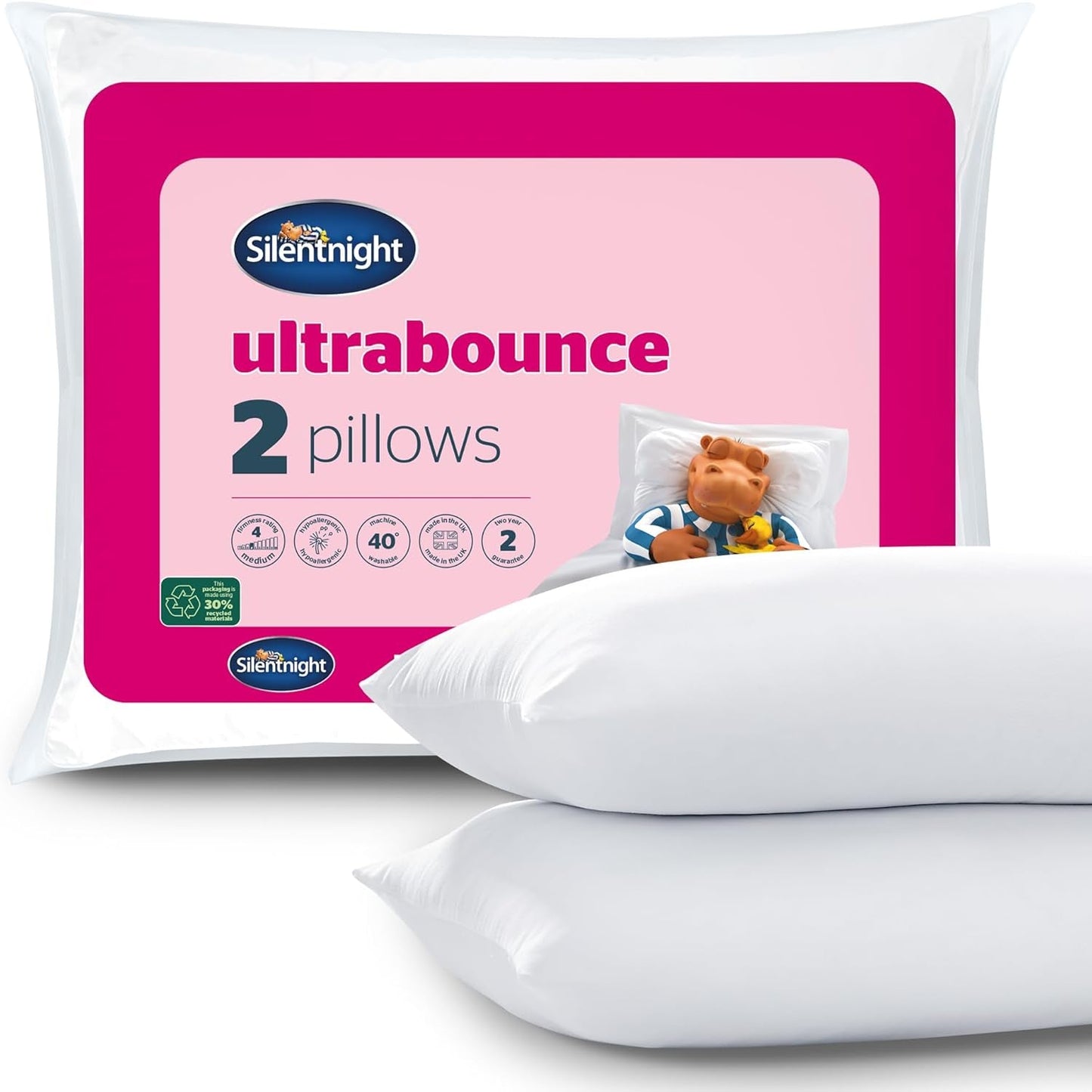 Silentnight Ultrabounce Kissen, Weiß, Mikrofaser, Weiß, 2er-Pack Naty Shop Standardkissen 2er-Pack