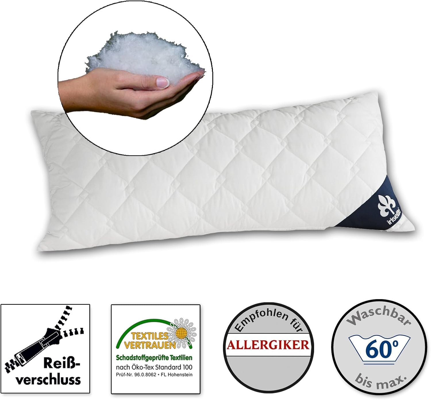 Irisette Micro Thermo Kissen – Hergestellt in Deutschland – Kissen mit abnehmbarem, weichem Mikrofaserbezug, 40 x 80 cm, Öko-Tex-zertifiziert. Naty Shop Standard-Kissen, einzeln, 1 Packung – 40 x 80 cm