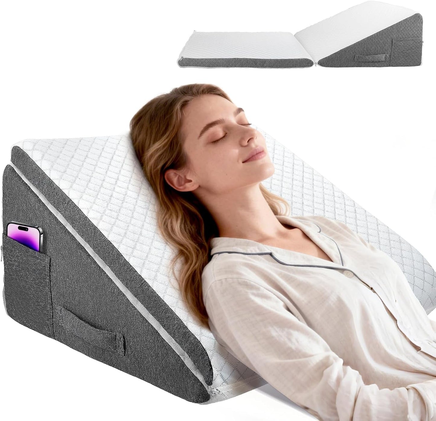Federkissen für Bett und Sofa, L50xB50xH26. Doppeltes Lesekissen mit waschbarem Bezug, Memory-Schaum, gegen Schnarchen und für mehr Komfort im Nacken- und Rückenbereich