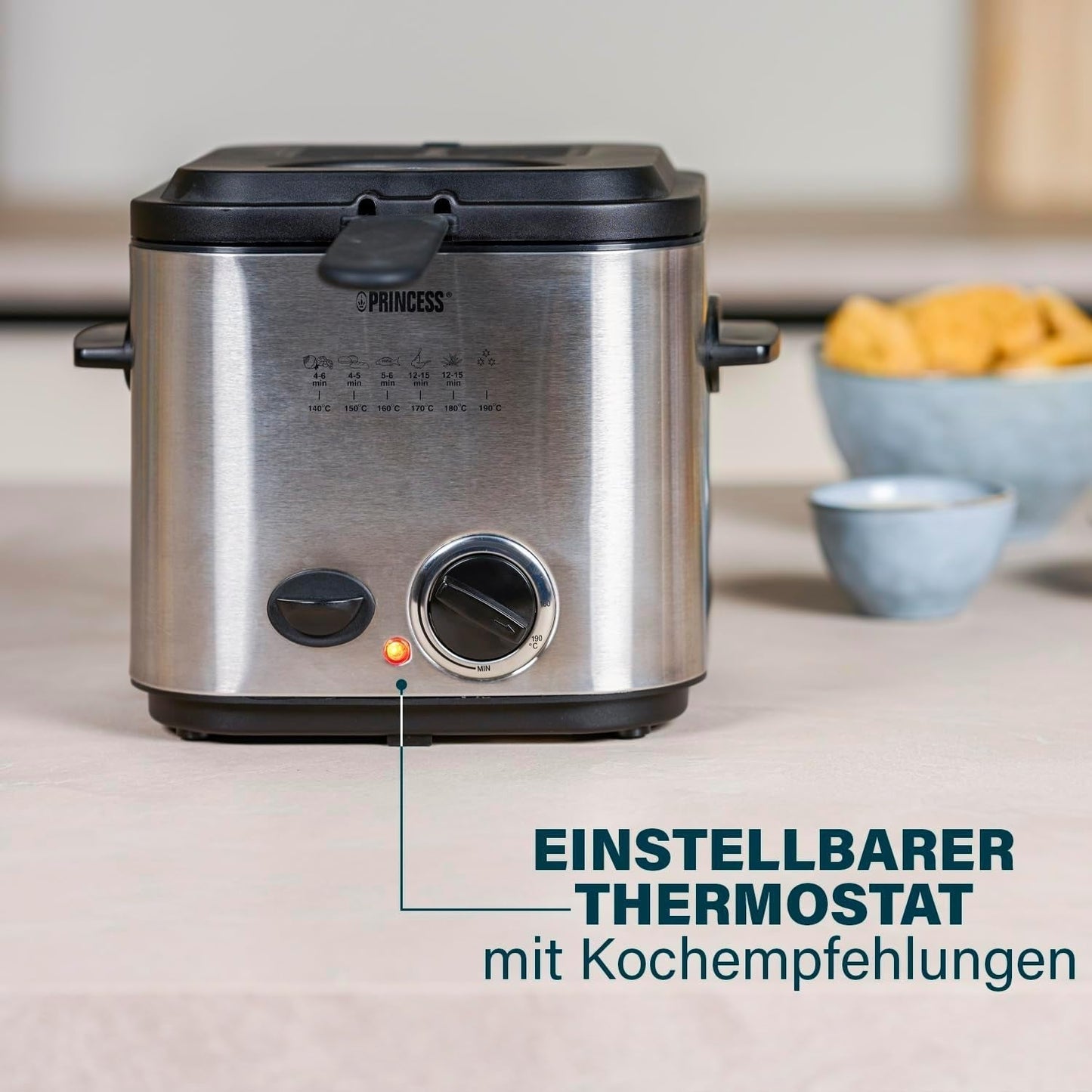 Princess 182611 Mini-Fondue-Fritteuse – schnelles Erhitzen – Geruchsfilter – 1,2 Liter Fassungsvermögen, Silber Haushaltsgeräte Naty Shop