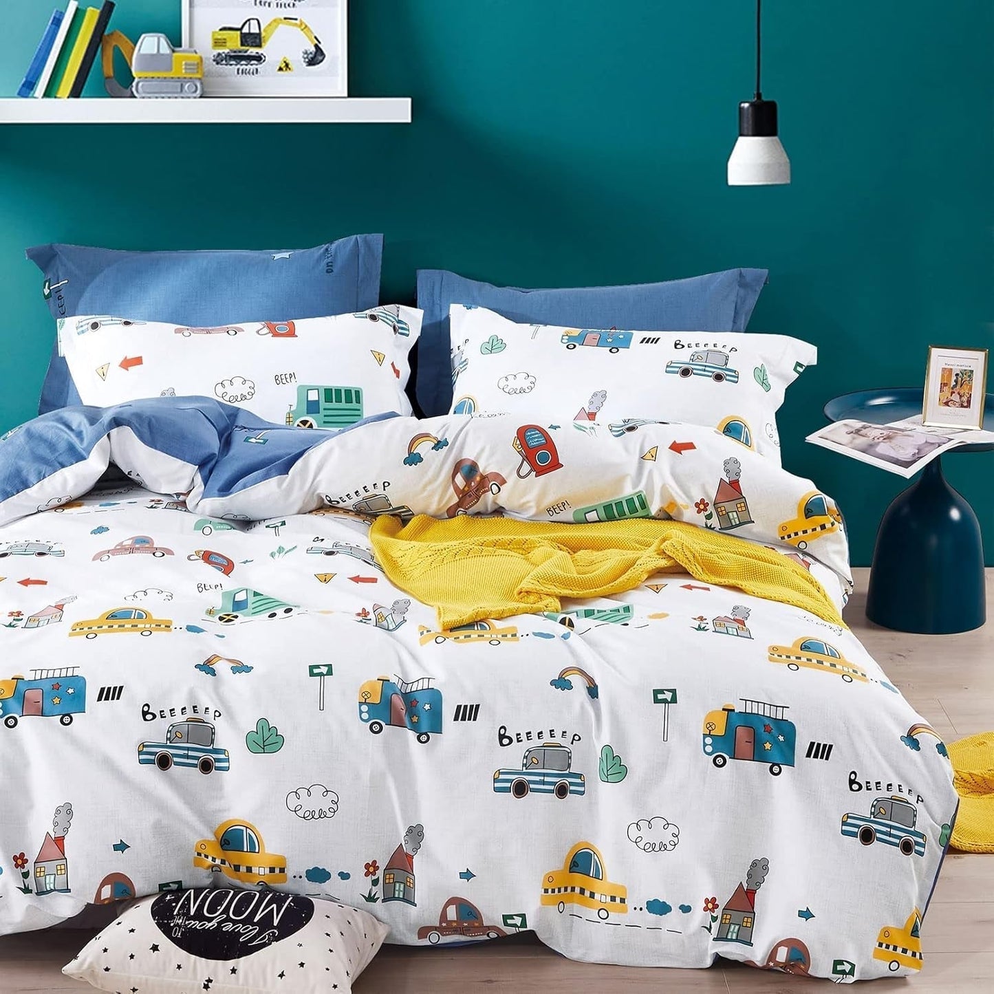 Bettwäsche für Kinder Jungen mit verschiedenen Mustern, 100 % Baumwolle. Bettwäsche - Kinder Naty Shop Auto (Modell 2) 100 x 135 cm