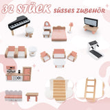 FANTASK Puppenhaus aus Holz, 85 cm hoch, 7-Zimmer-Puppenhaus mit 32 Möbeln und Zubehör, Puppenhaus mit Strickleiter, Puppenhaus-Geschenk für 3-jährige Mädchen (Modell 3) Naty Shop Puppenhäuser