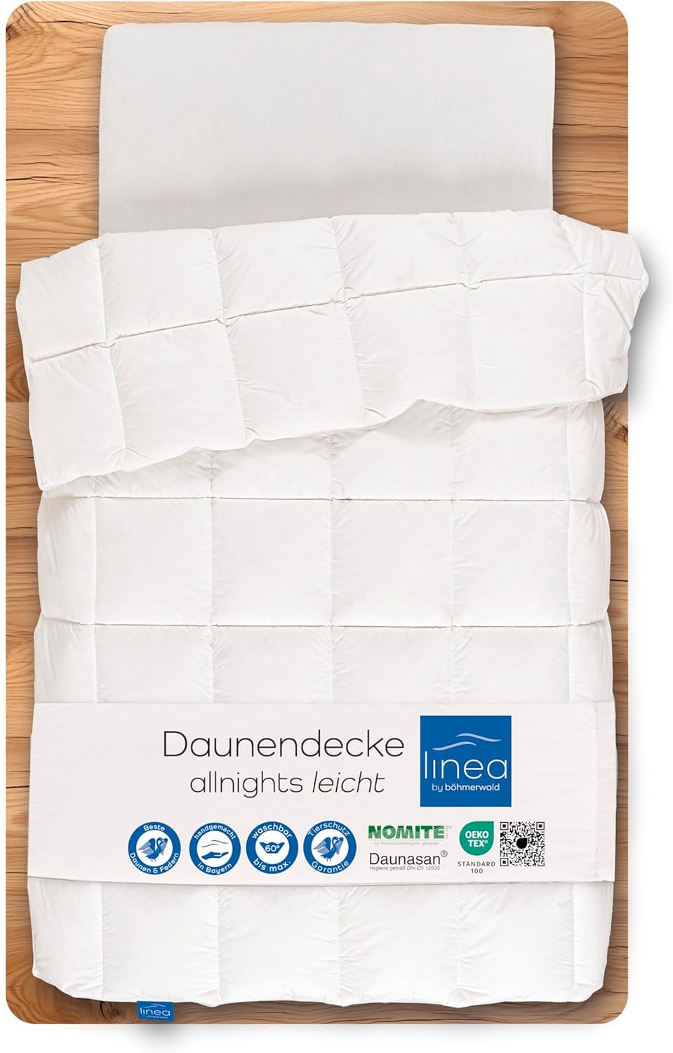 Allnights – leichte Bettdecke, 135 x 200, 100 % neue Federn und Daunen, für Allergiker geeignet, waschbar bis 60 °C, hergestellt in Deutschland. Bettdecken und Bettdecken Naty Shop 135 x 200 cm, Wärmeklasse leicht