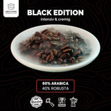 KING'S COFFEE – BLACK EDITION – 1 kg intensive, cremige Kaffeebohnen – Kaffee mit geringem Säuregehalt – Kleinserienröstung aus Italien – Starke Arabica-Espressobohnen (Mischung) für Vollautomaten und Siebträgermaschinen
