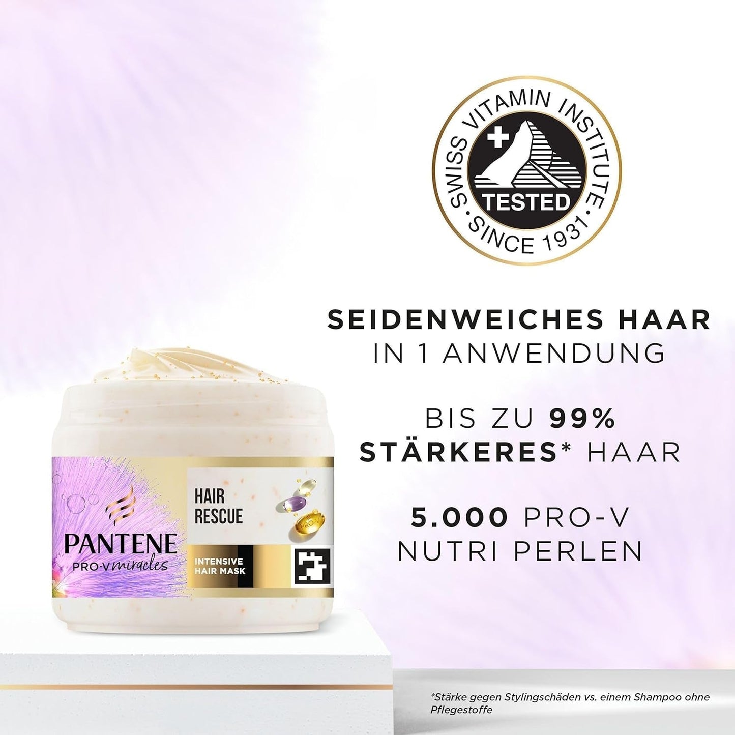 Pantene Pro-V Silky & Glowing Hair Rescue intensive Haarmaske mit Biotin und Keratin Reconstruct 300 ml. Hilft bei der Reparatur von trockenem, geschädigtem oder gesträhntem Haar. Naty Shop Haarmaske