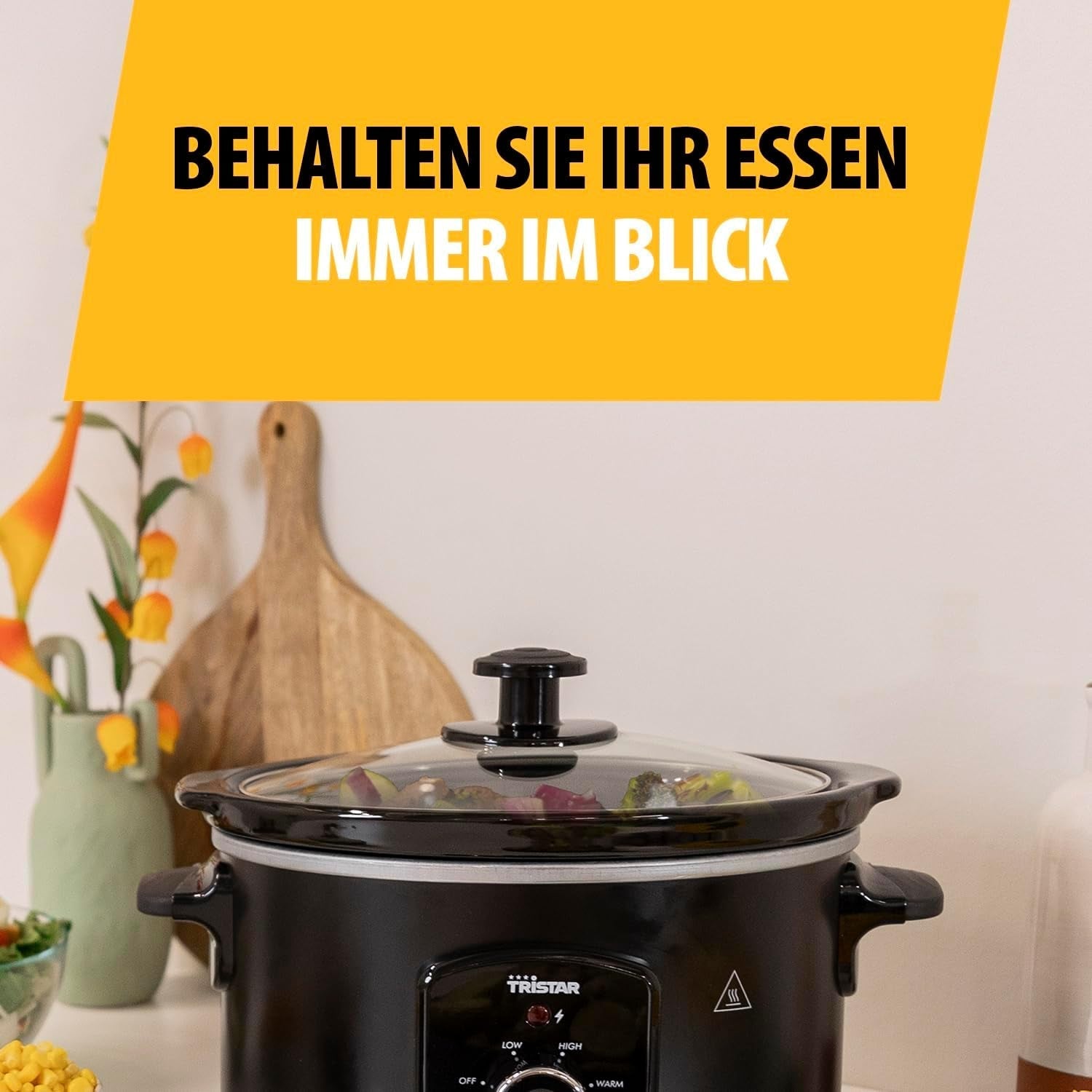 Tristar VS-3915 Slow Cooker, Edelstahl-Keramiktopf mit 2 Heizstufen und Warmhaltefunktion, 3,5 L Slow Cooker Naty Shop