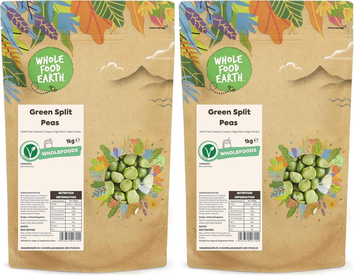 Wholefood Earth Organic Split-Grüne Erbsen – 1 kg