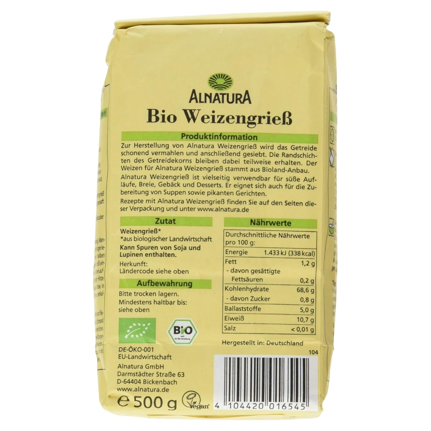 Bio-Weizengrieß, 500g (Verpackung kann variieren)