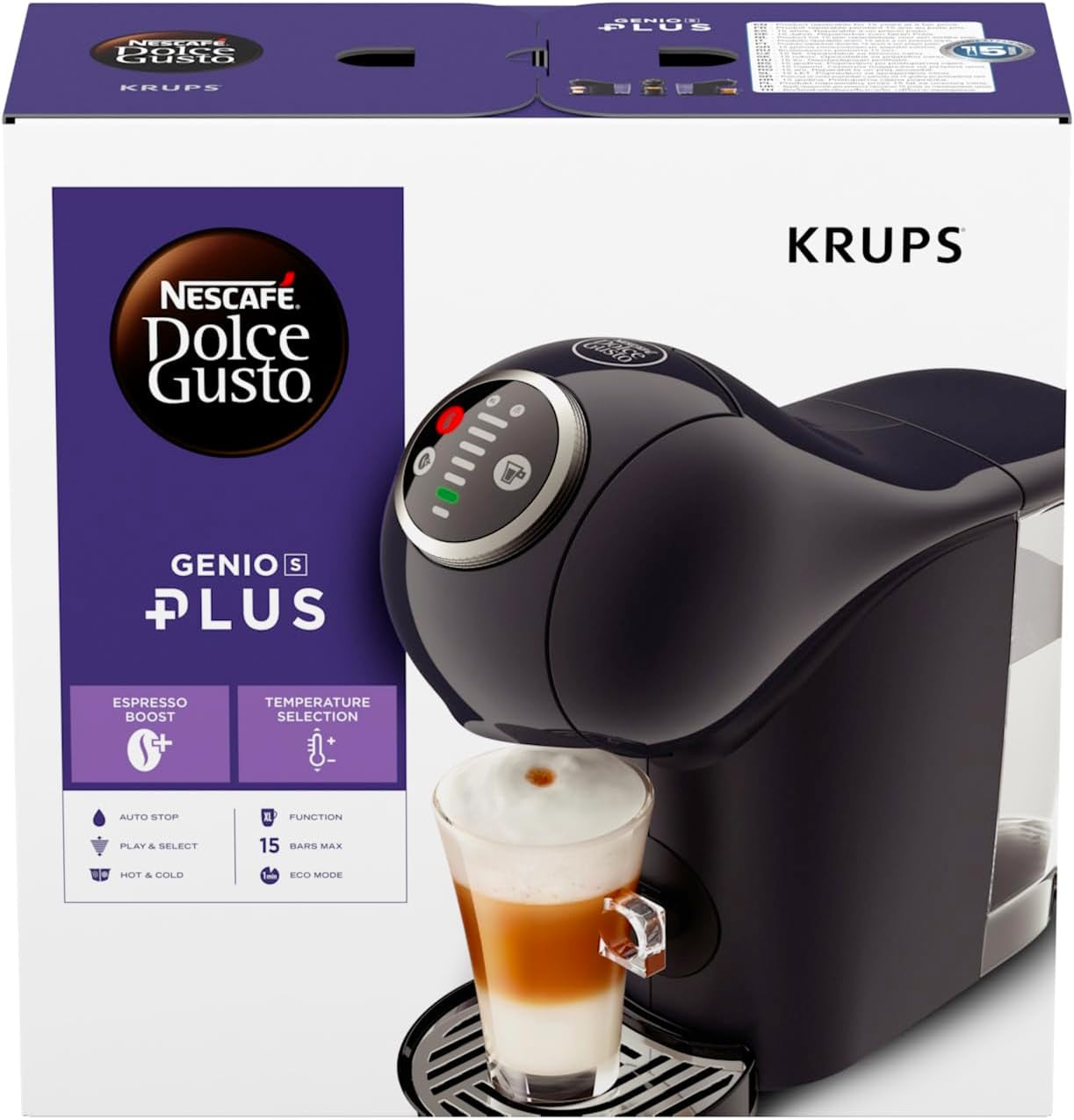 NESCAFÉ Dolce Gusto Genio S Plus von Krups, kompakte Kapselkaffeemaschine, Fassungsvermögen 0,8 Liter, 1500 Watt, automatische Entkalkungswarnung, Space Grey, KP340B