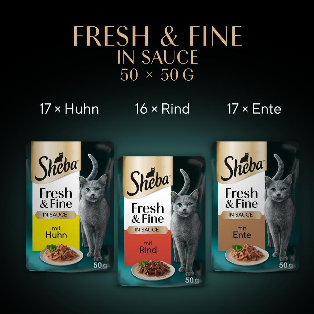 Sheba CATCARE Pouch Wet Fresh & FINE (Fleisch) Stücke in Soße für Erwachsene, 50 g, Multipack Standard