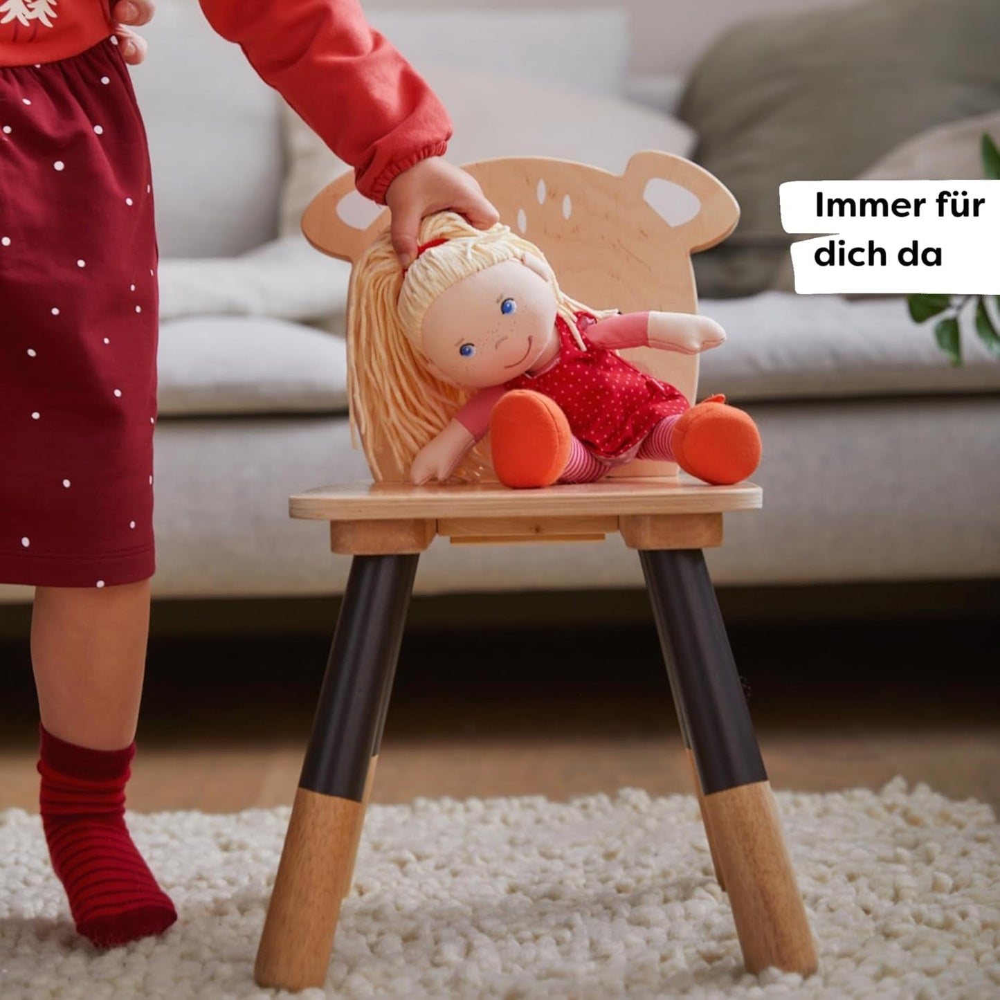 Kuschelpuppe HABA Annelie – Kuschelpuppe mit frisierten Haaren – Mit austauschbarer Kleidung – Ab 18 Monaten – 30 cm – Waschbar – 1302108001