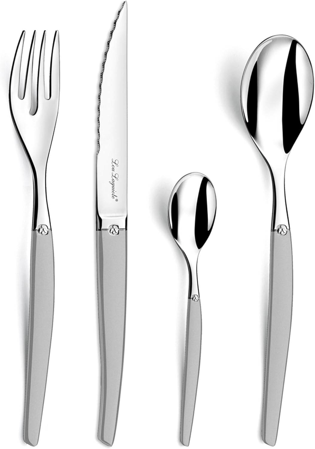 Lou Laguiole JET, Besteckset, spülmaschinenfest, mit mikrogezahnter Klinge, satinierter Edelstahl Naty Shop