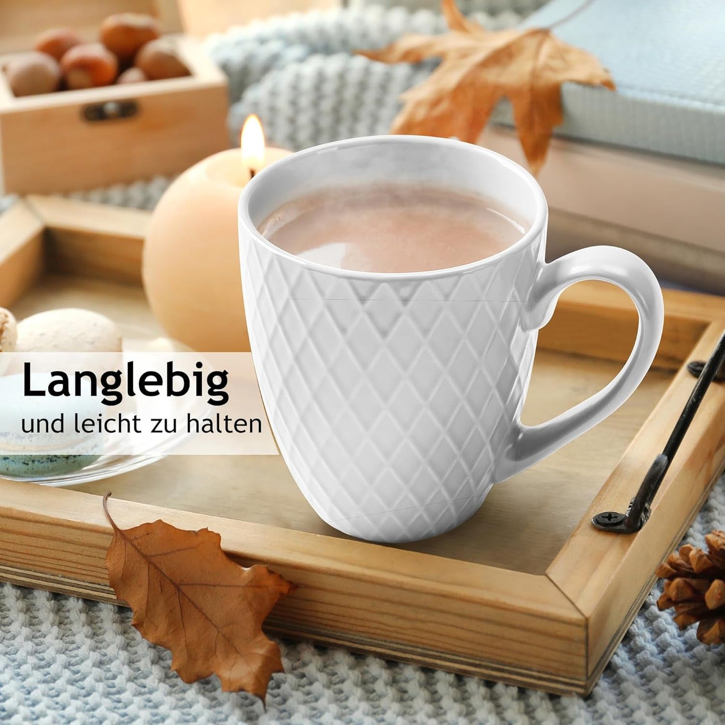 MIAMIO – Keramik-Geschirrset, 24-teilig, kombiniertes Service für 6 – spülmaschinen- und mikrowellengeeignet – Palmanova-Kollektion (weiß)