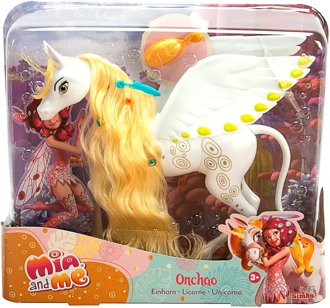 Simba 109480093 – Mia and Me Einhorn Onchao, mit beweglichen Flügeln, Haarspangen, Stylingbürste, Spielzeugpferd, Pony, Centopia, ab 3 Jahren, Pink