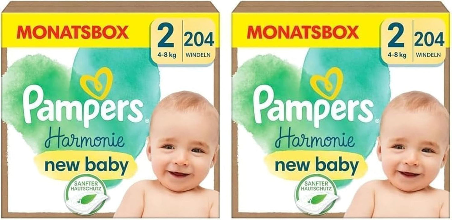 Pampers Harmony Windeln Größe 1, 180 Windeln, 2kg-5kg, sanfter Hautschutz mit 100% Pampers-Schutz