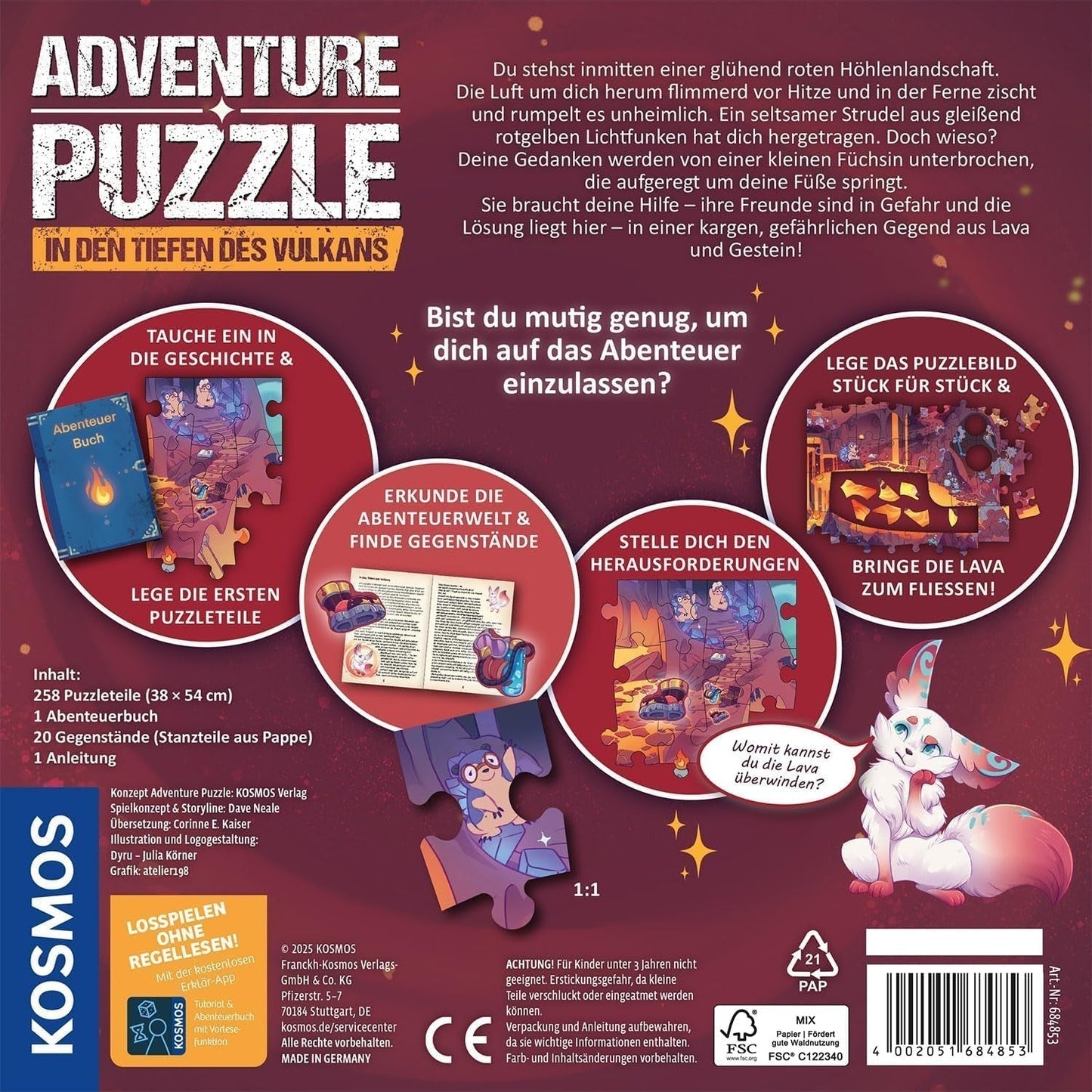 KOSMOS 684853 Den Tiefen Des Vulkans Abenteuerpuzzle, 258 Teile, interaktives Abenteuerpuzzle für Kinder ab 8 Jahren, Entdecken Sie eine Abenteuergeschichte mit jedem Puzzleteil. Puzzle Naty Shop