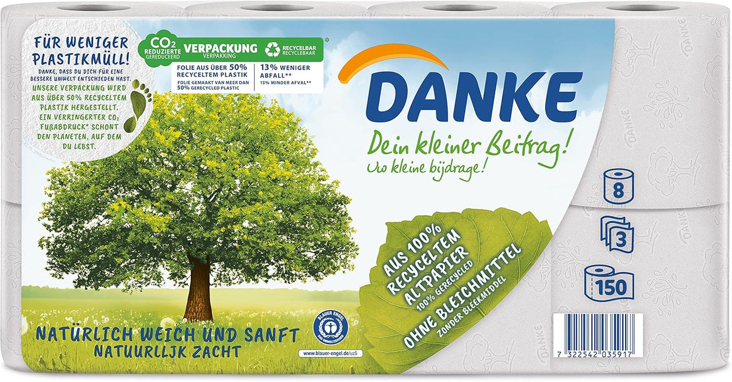 Toilettenpapier Danke 56 Stück, Rollen 7X8, 3 Lagen