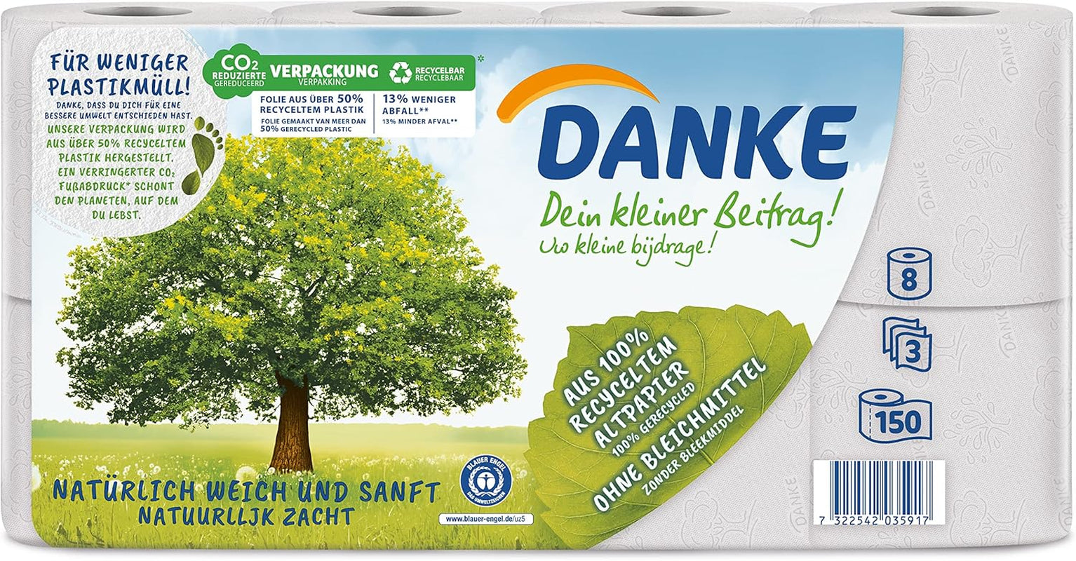 Toilettenpapier Danke 56 Stück, Rollen 7X8, 3 Lagen