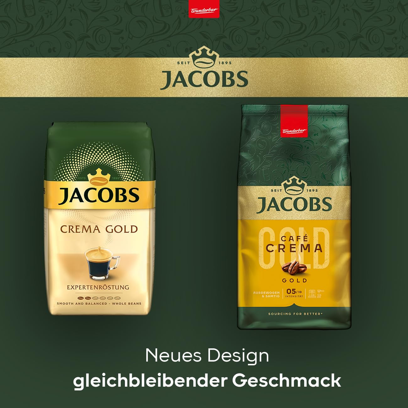 Jacobs Café Crema Gold Kaffeebohnen 1 kg – vollmundig, aromatisch, fruchtige Noten, Arabica- und Robusta-Bohnen, Intensität 5/10, ideal für Café Crema. Naty Shop