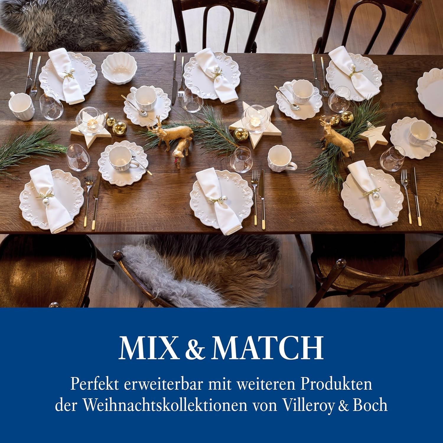 Villeroy & Boch Toy's Delight Royal Classic 12-teiliges Geschirrset, spülmaschinen- und mikrowellengeeignet, weiß, Teller, 4-Personen-Geschirrset, Weihnachtsgeschirr, Spielzeug, Premium-Porzellan