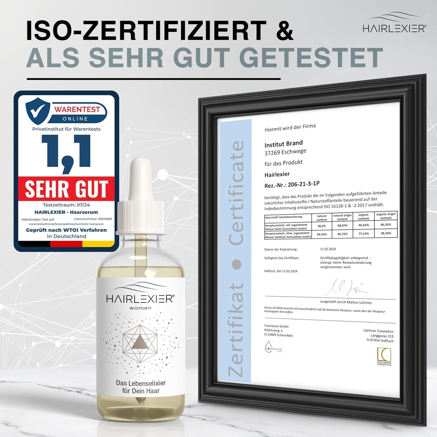 Hairlexier Haarwuchsmittel für Frauen – Rosmarin-Haaröl, Rizinusöl-Haaröl, Lavendelöl, natürliches Haarserum gegen diffusen Haarausfall, unterstützt das Haarwachstum, vegan & biologisch + Arbeitsbuch Haarpflege Naty Shop