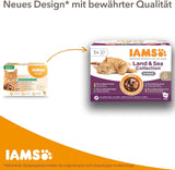 IAMS Delights Land & Sea Collection Nassfutter für Katzen – Fleisch- und Fischsortiment, Multipack in Soße, Nassfutter für Katzen ab 1 Jahr, 72 x 85 g