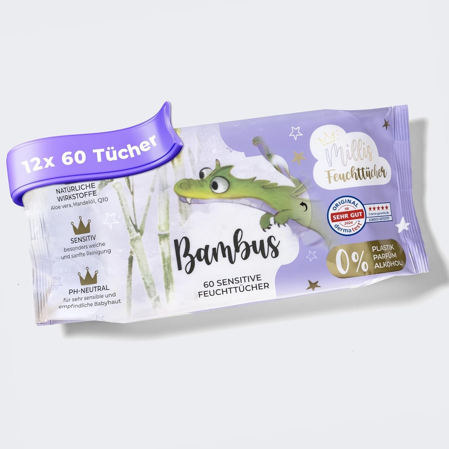 Millis Bamboo Baby Sensitive Feuchttücher für zarte Babyhaut – 5 x 60 Stück – Natürliche, sanfte und nachhaltige Reinigung – Biologisch abbaubare Babytücher, plastikfrei und alkoholfrei
