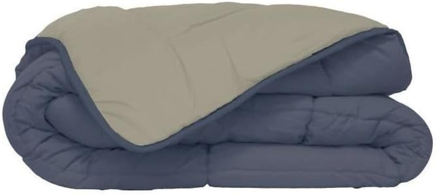 Poyet Motte Waschbare Steppdecke mit festem Bezug – 140 x 200 cm – Petrolblau/Mastixbeige Steppdecken und Steppdecken Naty Shop Grau 140 x 200 cm