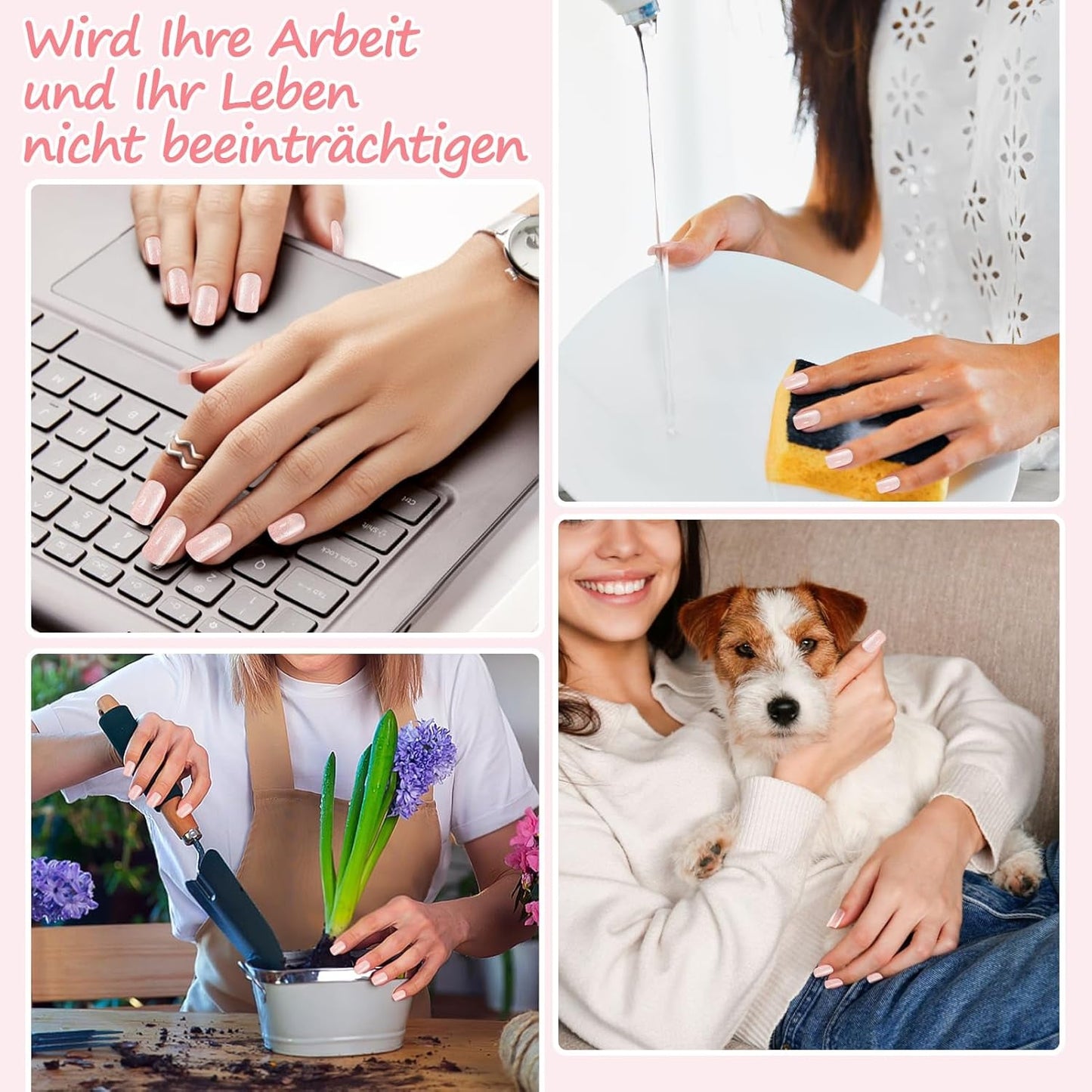 Kiiwah 48 Stück kurze quadratische Nägel, rosa, künstliche Nägel, zum Aufkleben, kurze Nagelspitzen, falsche Nagelspitzen
