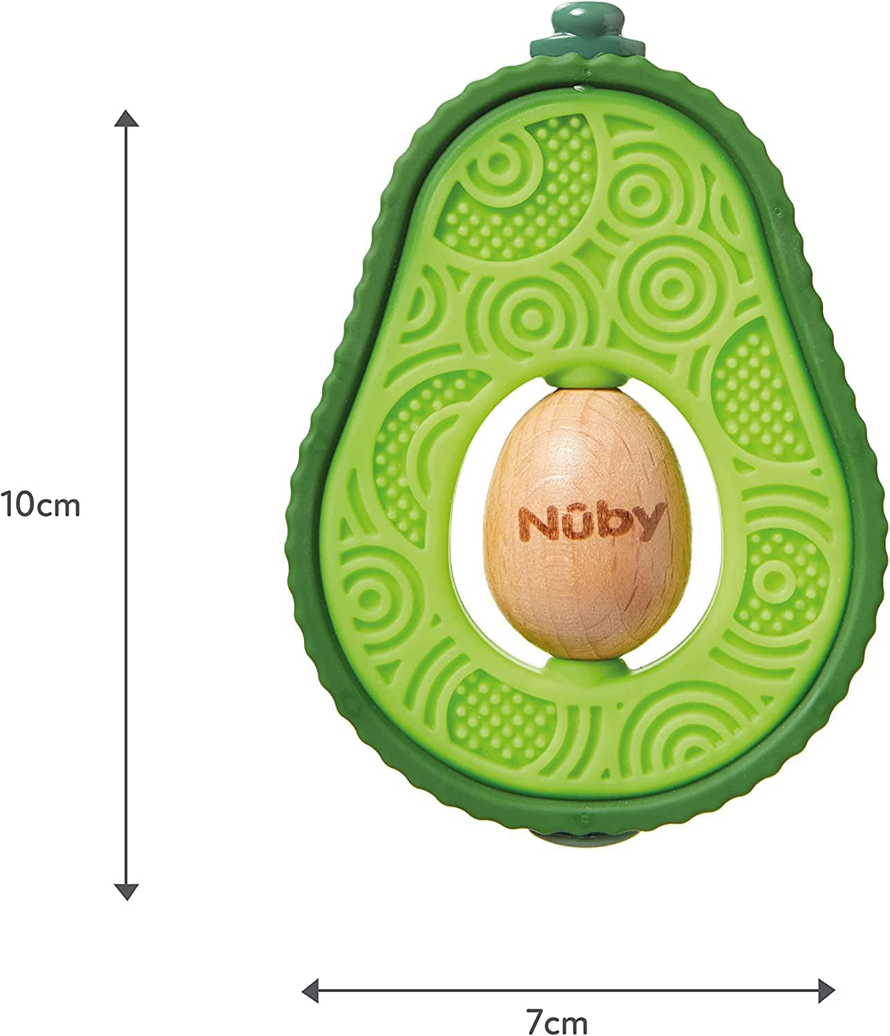Nuby – Avocado-Beißring – Beißspielzeug aus Silikon und Holz – rotierender Holzkern – Zahnungsspielzeug für Babys und Kleinkinder – Zahnungshilfe – BPA-frei – ab 6 Monaten
