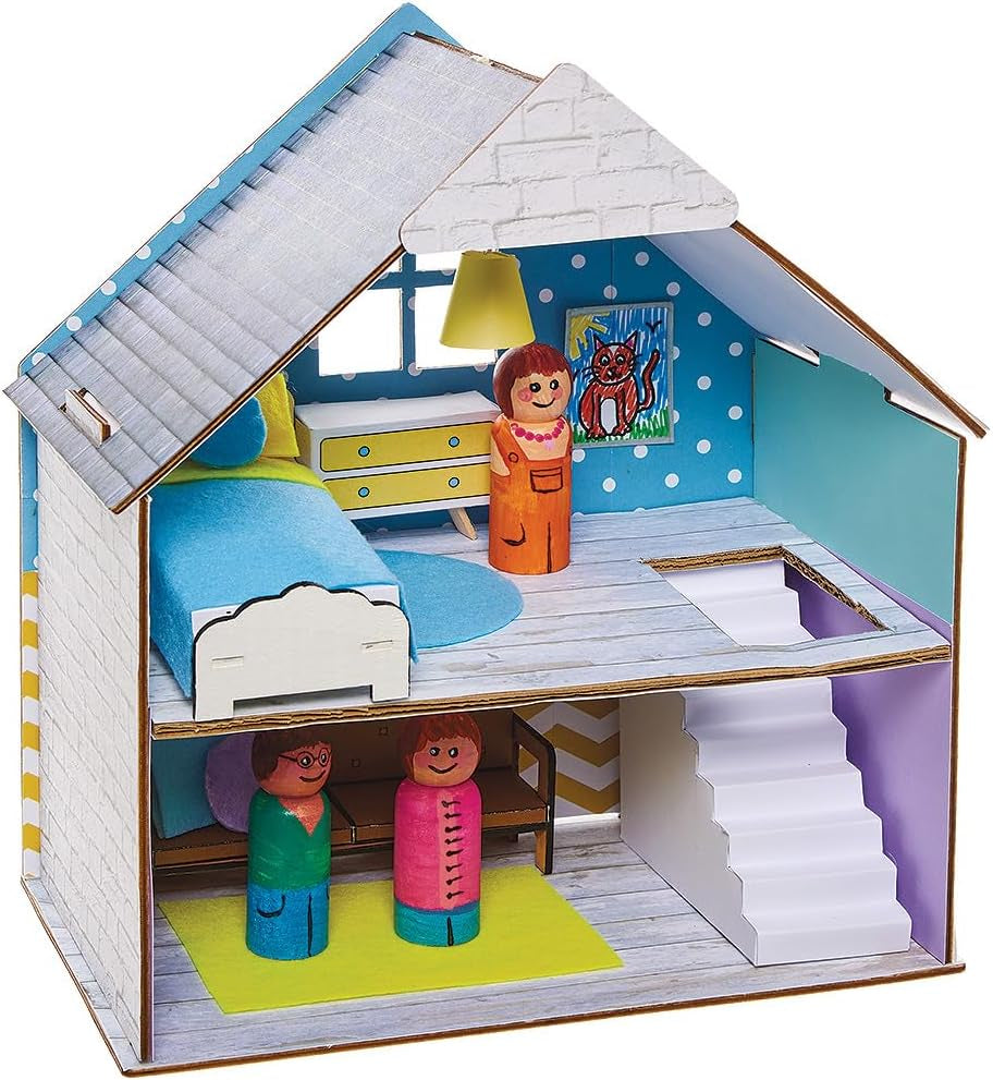 Baker Ross FN199 Bauen Sie Ihr eigenes Puppenhaus aus Holz – 1-teiliger Puppenhaus-Bausatz für Kinder, Bastelset