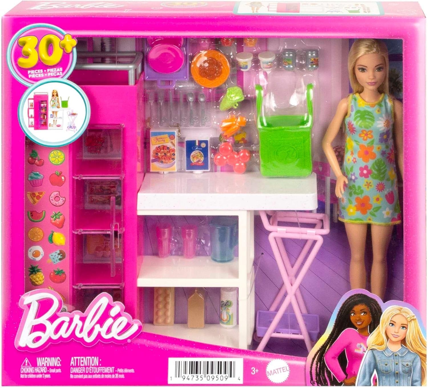 Barbie-Puppen-Speisekammer-Spielset mit mehr als 25 Küchenteilen und Zubehör – perfekt für kleine Feinschmecker und Geschenk für Kinder ab 3 Jahren, HJV38