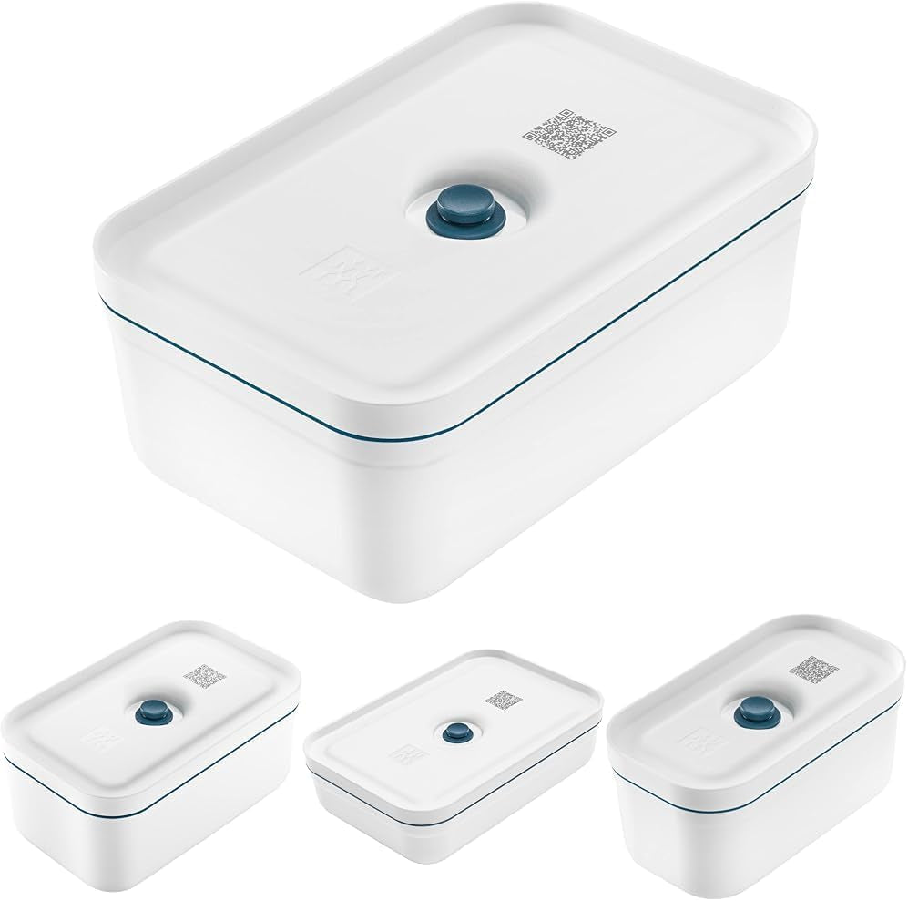 Zwilling Fresh & Save Set mit 4 Vakuum-Lunchboxen (Lunchbox-Größe S, M, L und L flach), Hält Lebensmittel länger frisch, Material: Kunststoff, Farbe: Weiß-La Mer Frischhalteboxen Naty Shop Standardtitel