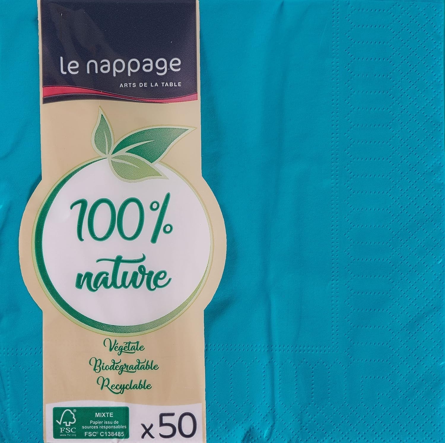 50 Servietten, Wattepad, 33 x 33 cm, 2-lagig, Türkis, FSC-Zellulose, 33 x 33 cm (3er-Pack)