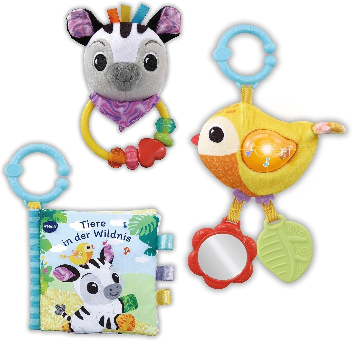 VTech Baby – Baby-Tierfreunde-Geschenkset – Stoffbuch, Singvogel und Zebra-Rassel-Spielzeugset – für 0–24 Monate Babyspielzeug Naty Shop Standardtitel