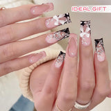 24 Stück mittellange 3D-Kunstnägel mit Strass, rosa, quadratisch, Perle, Glitzer, für Frauen und Mädchen