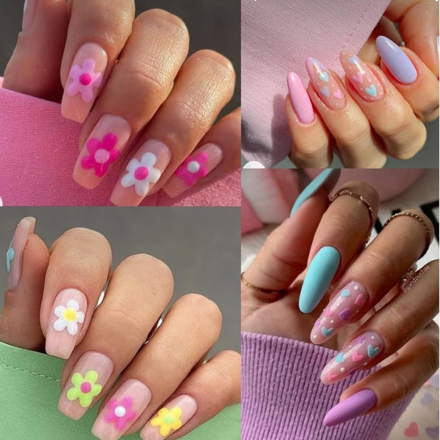 Nagelsticker-Set für einzigartiges Nageldesign, 4 Blatt Frühlingsthemen Nail Art Zubehör, perfekt für 3D-Gel-Nägel und UV-Gel-Streifen