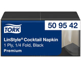 Tork Linstyle 509542 Schwarze Cocktailservietten, 1/4 Falz, 1-lagig, 23,8 x 23,8 cm, 1 x 100 Servietten