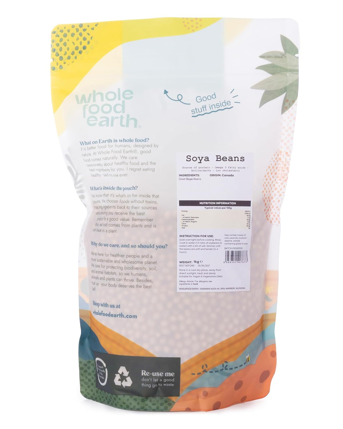 Wholefood Earth Soja – gentechnikfrei – natürlich – vegan – milchfrei – ohne Zuckerzusatz 1 kg