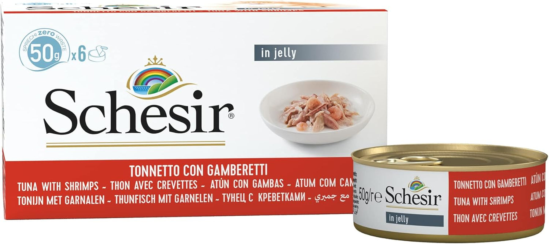 Thunfisch-Garnelen-Gelee für Katzen, Nassfutter für Katzen in Gelee, 8 x 6 Dosen x 50 g