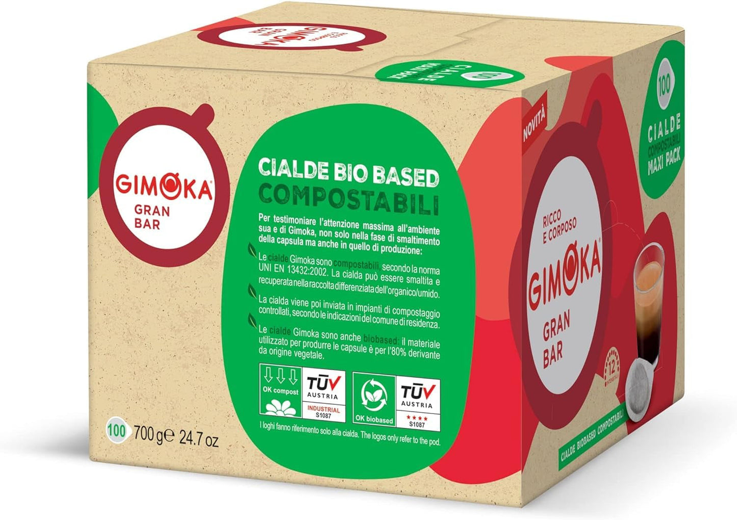 Gimoka Kompostierbare Kaffeepads, Gran Bar Intenso Kaffeemischung, Intensität 12-100 Pads – Kompatibel mit ESE System Papier Pads 44 mm